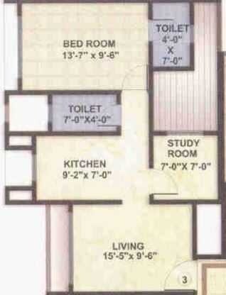 Floor plan of 1 BHK 736 Sq. Ft. Apartment in Roha Satsang Bharti, Mumbai
