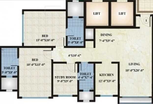 Floor plan of 2 BHK 1210 Sq. Ft. Apartment in Roha Satsang Bharti, Mumbai