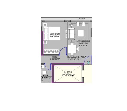 Floor plan of 1 BHK 439 Sq. Ft. Apartment in Roha Vatika, Mumbai