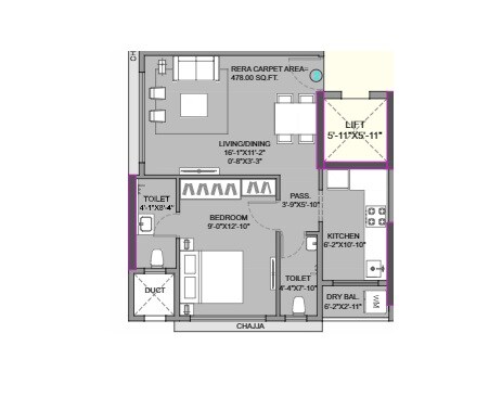 Floor plan of 1 BHK 484 Sq. Ft. Apartment in Roha Vatika, Mumbai