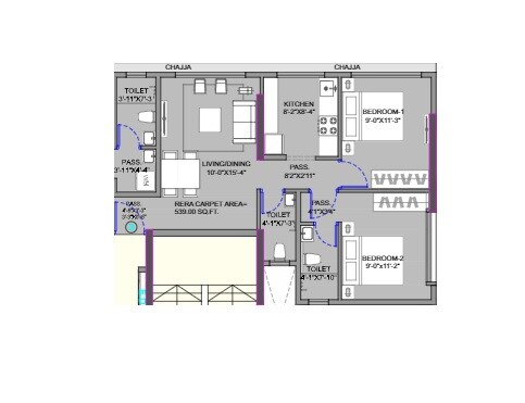 Floor plan of 2 BHK 560 Sq. Ft. Apartment in Roha Vatika, Mumbai