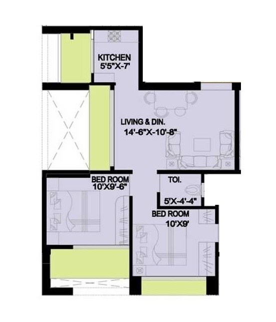 Floor plan of 2 BHK Apartment - 422 sq. ft. in Rohan Ambar, Mumbai
