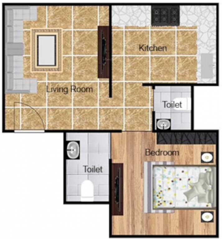 Floor plan of 1 BHK 296 Sq. Ft. Apartment in Rohan Lifescapes Ambar, Mumbai