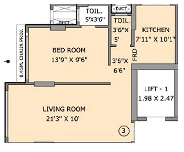 Floor plan of 1 BHK 533 Sq. Ft. Apartment in Rohan Lifescapes Arihant, Mumbai