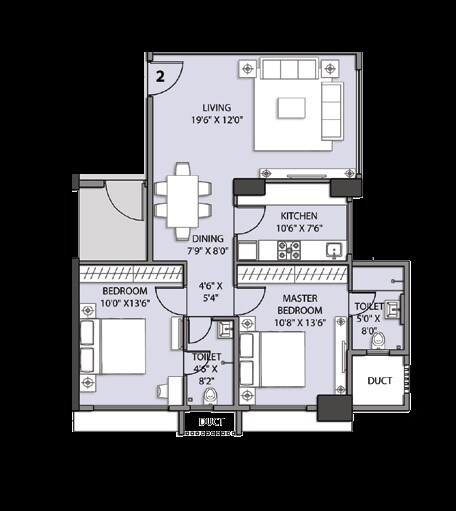 Floor plan of 2 BHK 683 Sq. Ft. Apartment in Rohan Lifescapes Kshitij, Mumbai
