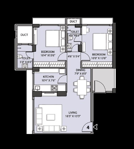 Floor plan of 2 BHK 783 Sq. Ft. Apartment in Rohan Lifescapes Kshitij, Mumbai