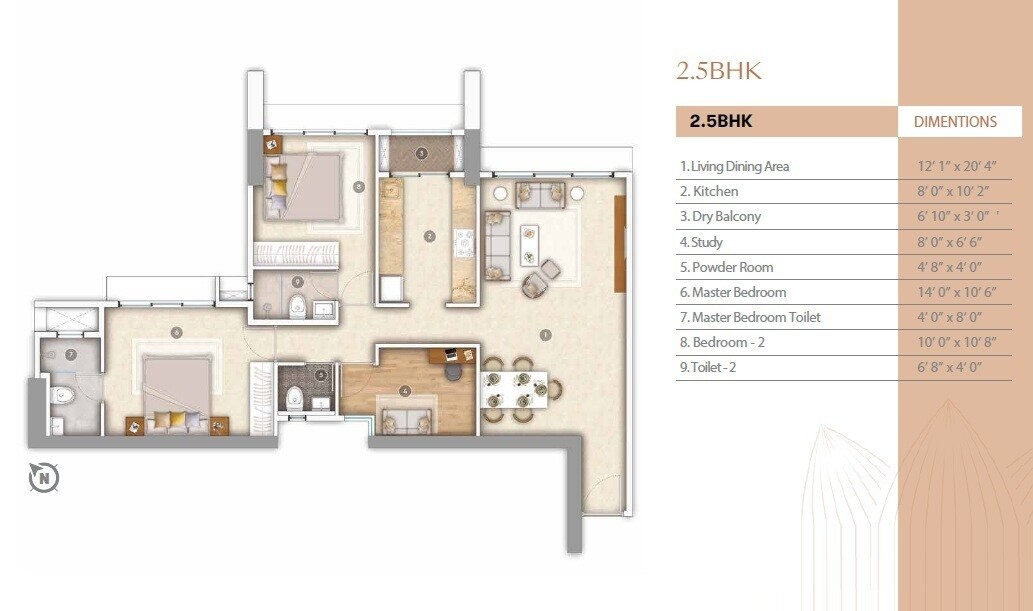 2 BHK 866 Sq. Ft. Apartment