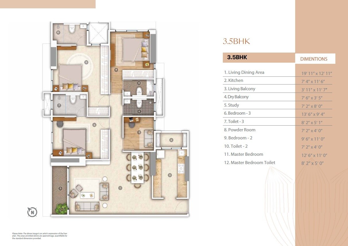 3 BHK 1214 Sq. Ft. Apartment