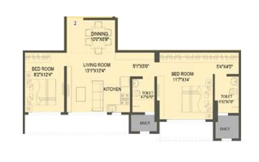 Floor plan of 2 BHK 644 Sq. Ft. Apartment in Rohan Prithvii, Mumbai