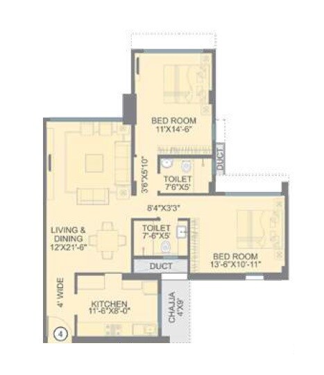 Floor plan of 2 BHK 858 Sq. Ft. Apartment in Rohan Prithvii, Mumbai
