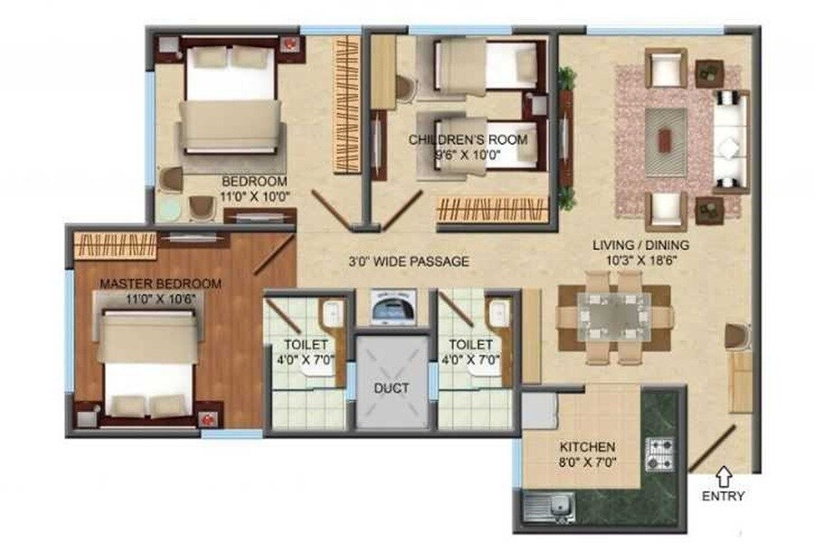 Floor plan of 2 BHK 735 Sq. Ft. Apartment in Rohinton Guruprasad Divine Residency, Mumbai