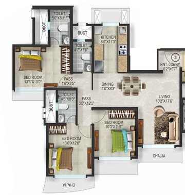  3 BHK Apartment at Romell Aether, Goregaon East – for Rent