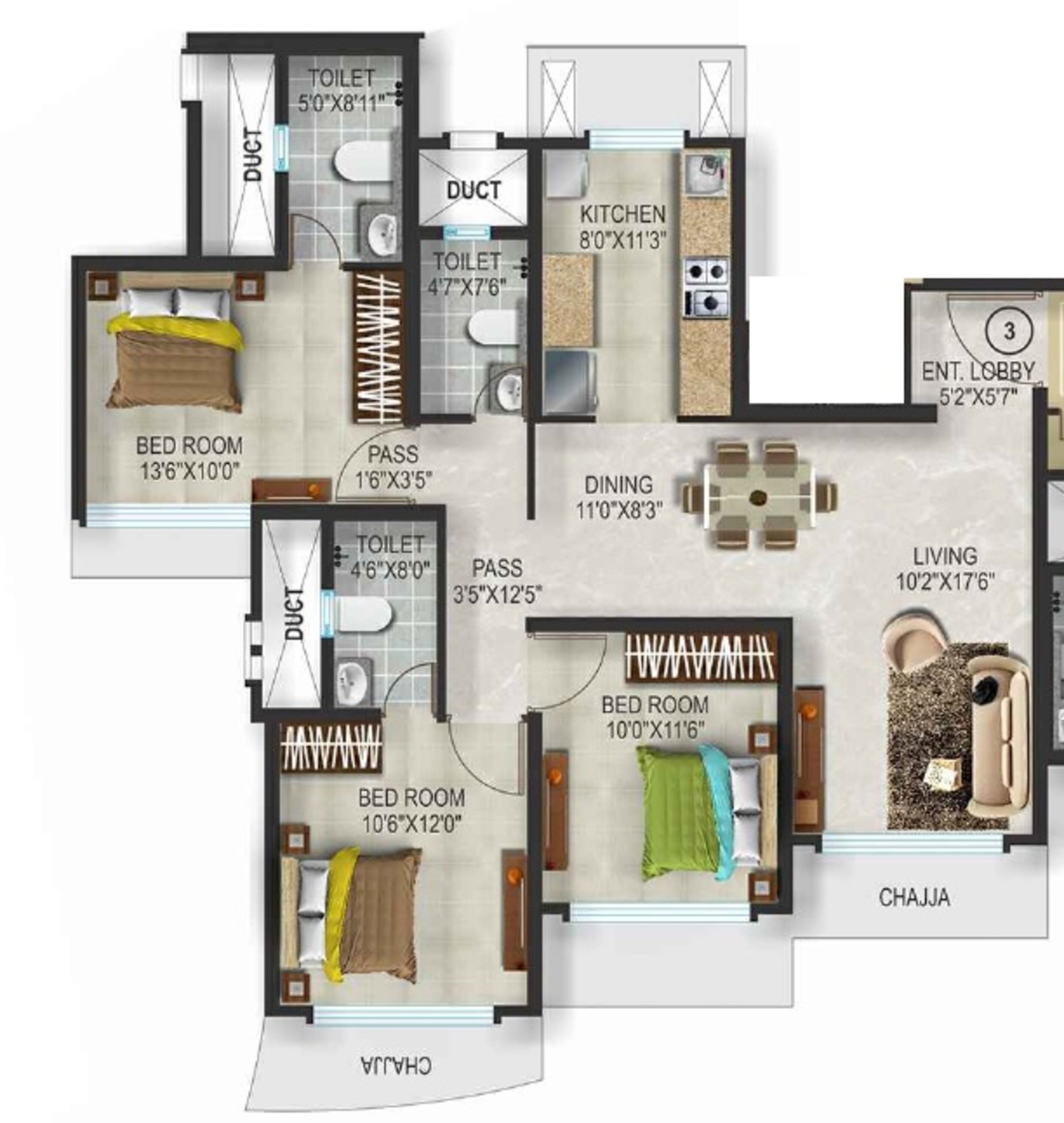 romell aether apartment 3bhk 980sqft 1