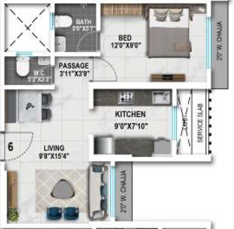 Floor plan of 1 BHK 426 Sq. Ft. Apartment in Romell Amore, Mumbai