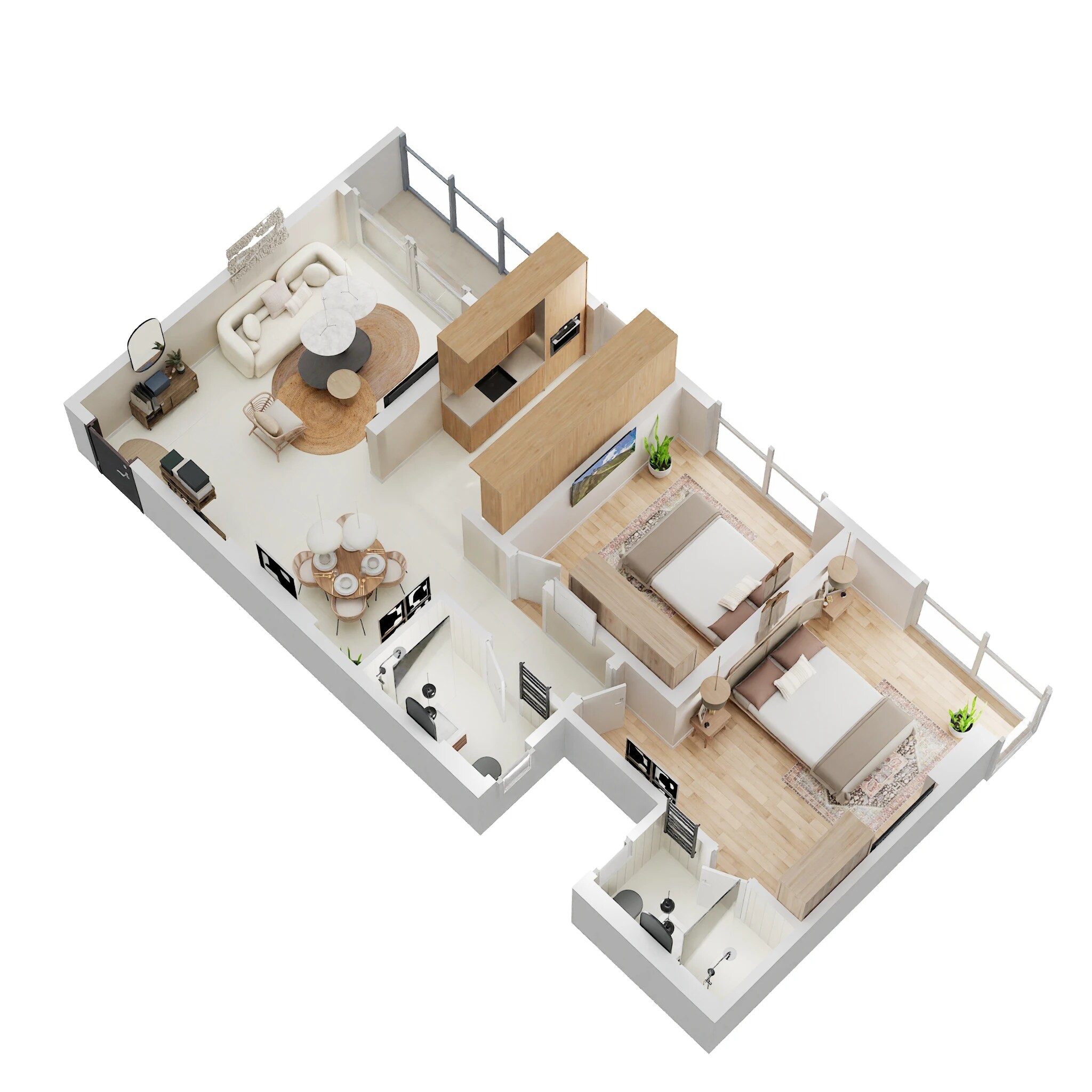 Floor plan of 2 BHK 741 Sq. Ft. Apartment in Romell Ariana, Mumbai