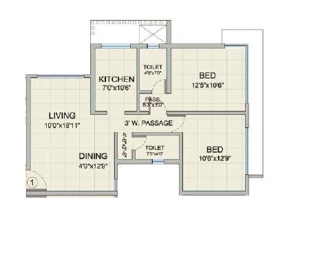 Floor plan of 2 BHK 748 Sq. Ft. Apartment in Romell Diva, Mumbai