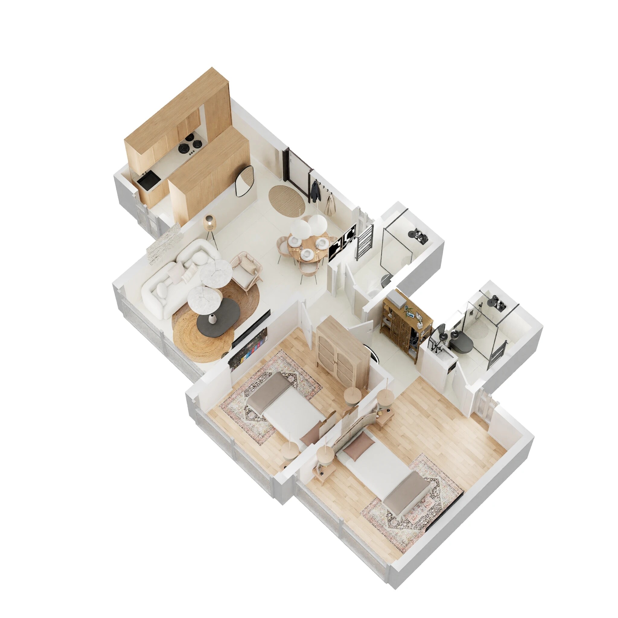 Floor plan of 2 BHK 620 Sq. Ft. Apartment in Romell Orbis, Mumbai