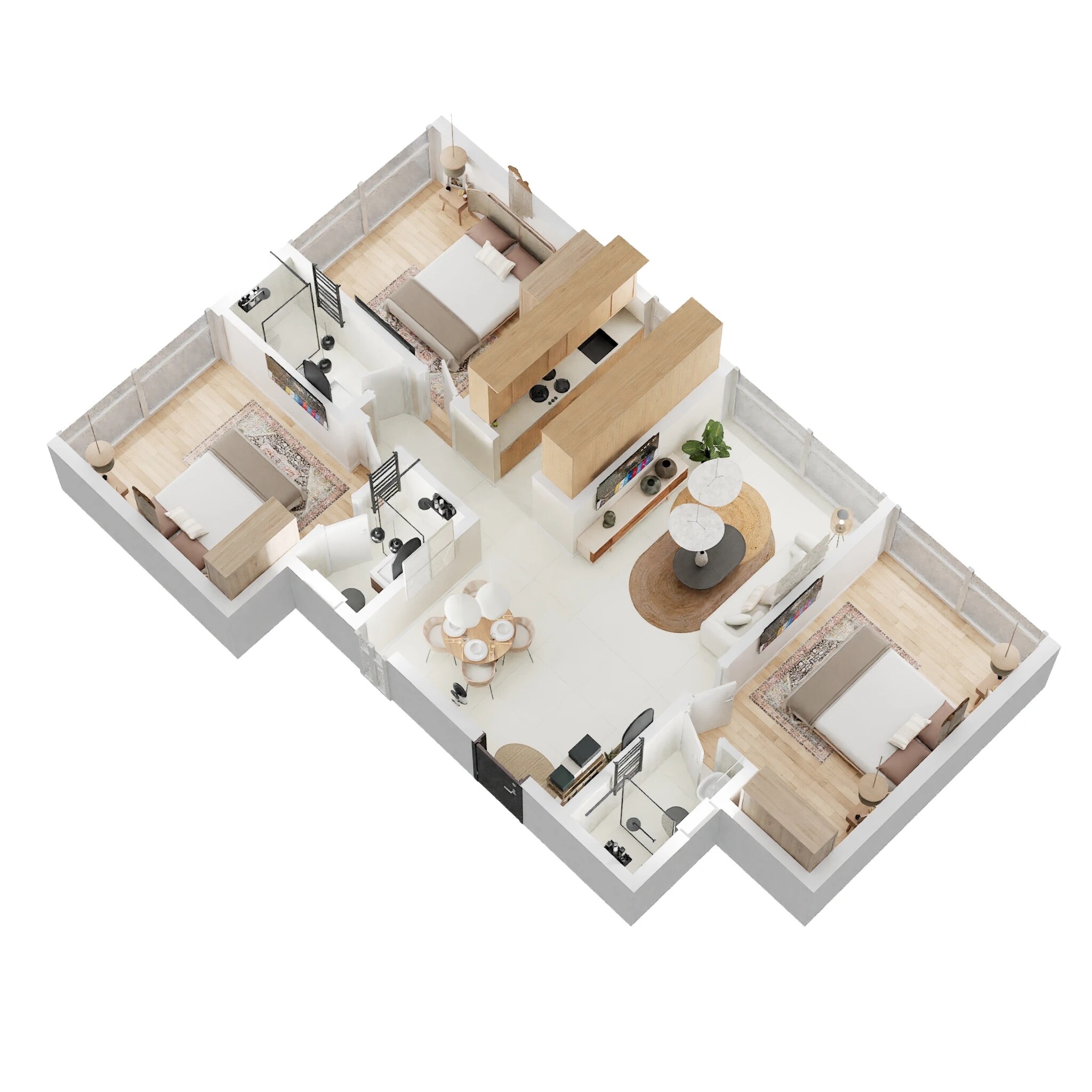 Floor plan of 3 BHK 858 Sq. Ft. Apartment in Romell Orbis, Mumbai