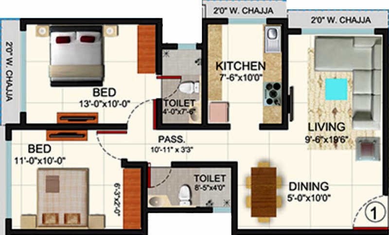 2 BHK 1105 Sq. Ft. Apartment in Romell Peyton Place