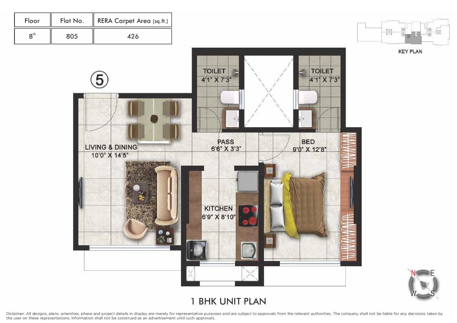 Floor plan of 1 BHK 426 Sq. Ft. Apartment in Romell Vasanthi, Mumbai