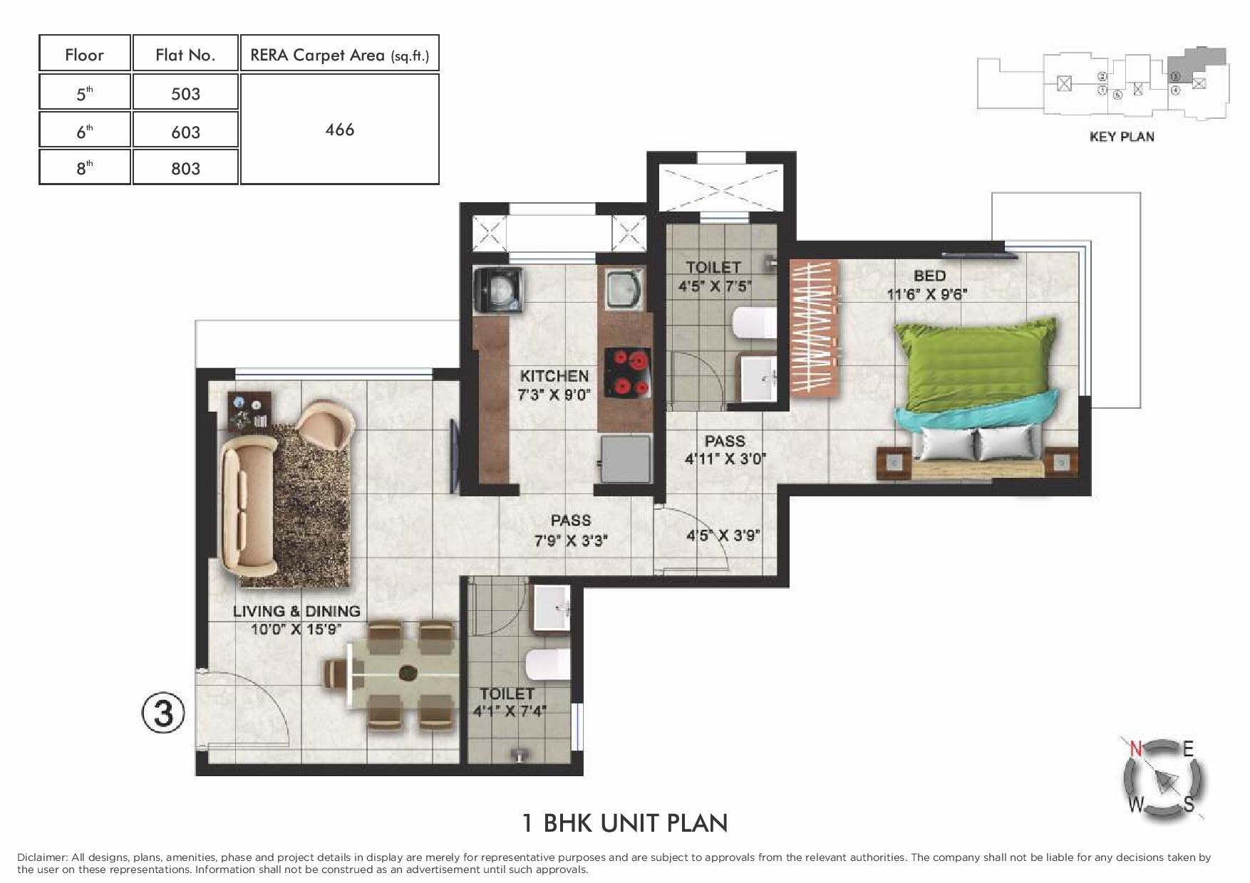 Floor plan of 1 BHK 466 Sq. Ft. Apartment in Romell Vasanthi, Mumbai