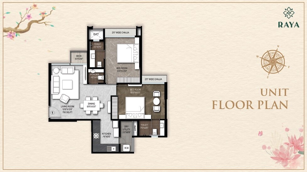 Floor plan of 2 BHK 727 Sq. Ft. Apartment in Roswalt Raya, Mumbai
