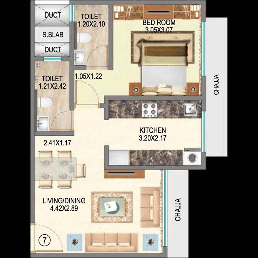 Floor plan of 1 BHK 457 Sq. Ft. Apartment in Royal Oasis, Mumbai