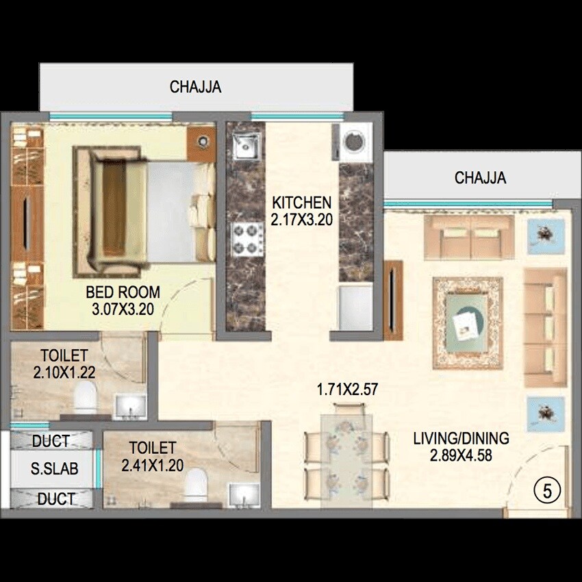 Floor plan of 1 BHK 480 Sq. Ft. Apartment in Royal Oasis, Mumbai