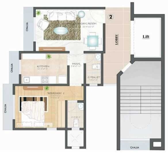 Floor plan of 1 BHK 750 Sq. Ft. Apartment in Royal Sapphire, Mumbai