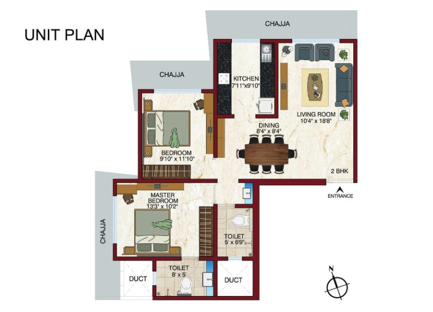 Floor plan of 2 BHK Apartment - 738 sq. ft. in RRB Satra Harmony, Mumbai
