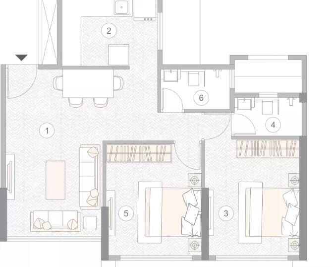 Floor plan of 3 BHK 887 Sq. Ft. Apartment in RSB MS H2O, Mumbai