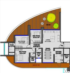 Floor plan of 3 BHK 1139 Sq. Ft. Apartment in Rubberwala Eon, Mumbai