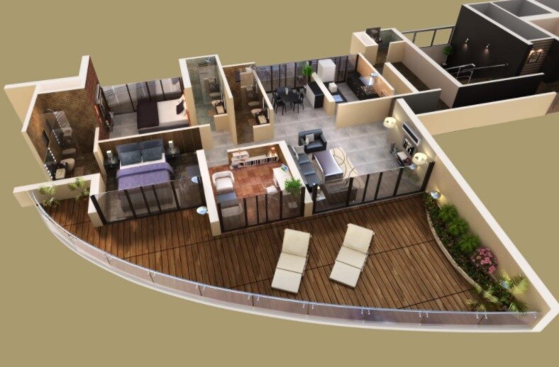 Floor plan of 3 BHK Apartment - 1139 sq. ft. in Rubberwala EON Tower, Mumbai