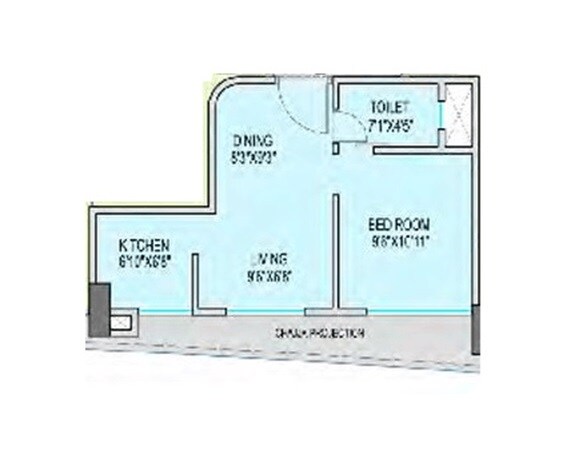 Floor plan of 1 BHK 335 Sq. Ft. Apartment in Rubberwala Fuego, Mumbai