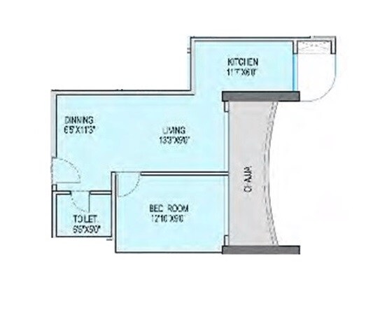 Floor plan of 1 BHK 499 Sq. Ft. Apartment in Rubberwala Fuego, Mumbai