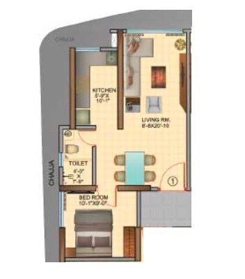 Floor plan of 1 BHK 368 Sq. Ft. Apartment in Rubberwala Nebula, Mumbai