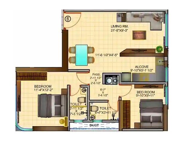 Floor plan of 2 BHK 617 Sq. Ft. Apartment in Rubberwala Nebula, Mumbai