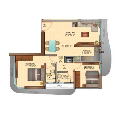 Floor plan of 2 BHK 781 Sq. Ft. Apartment in Rubberwala Nebula, Mumbai