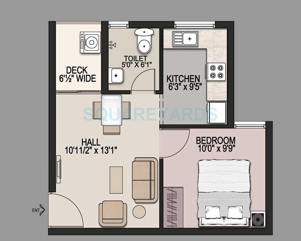 Floor plan of 1 BHK 384 Sq. Ft. Apartment in Ruchi Priya Uptown Wing B, Mumbai