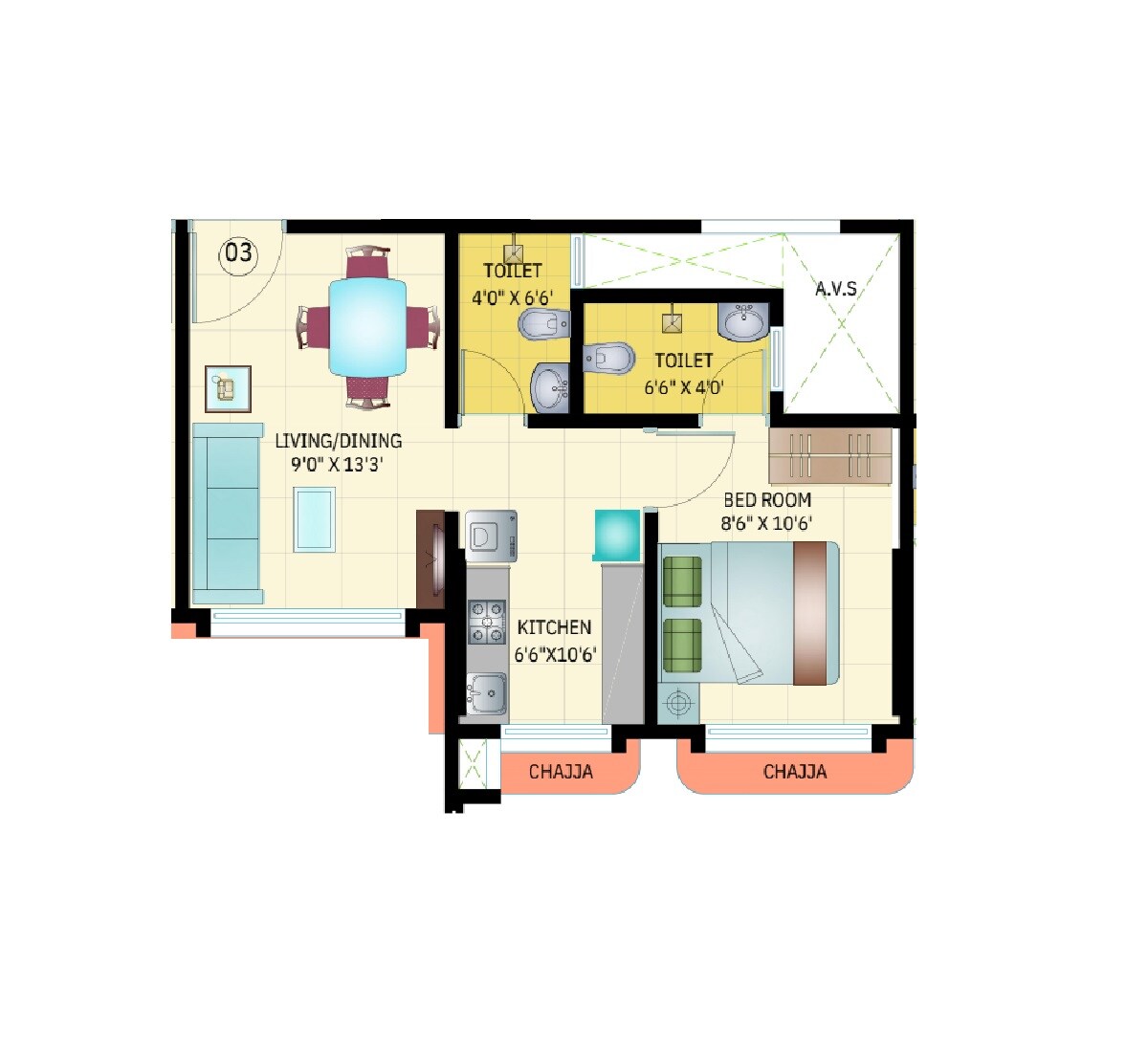 Floor plan of 1 BHK 350 Sq. Ft. Apartment in Rudua Mannat, Mumbai