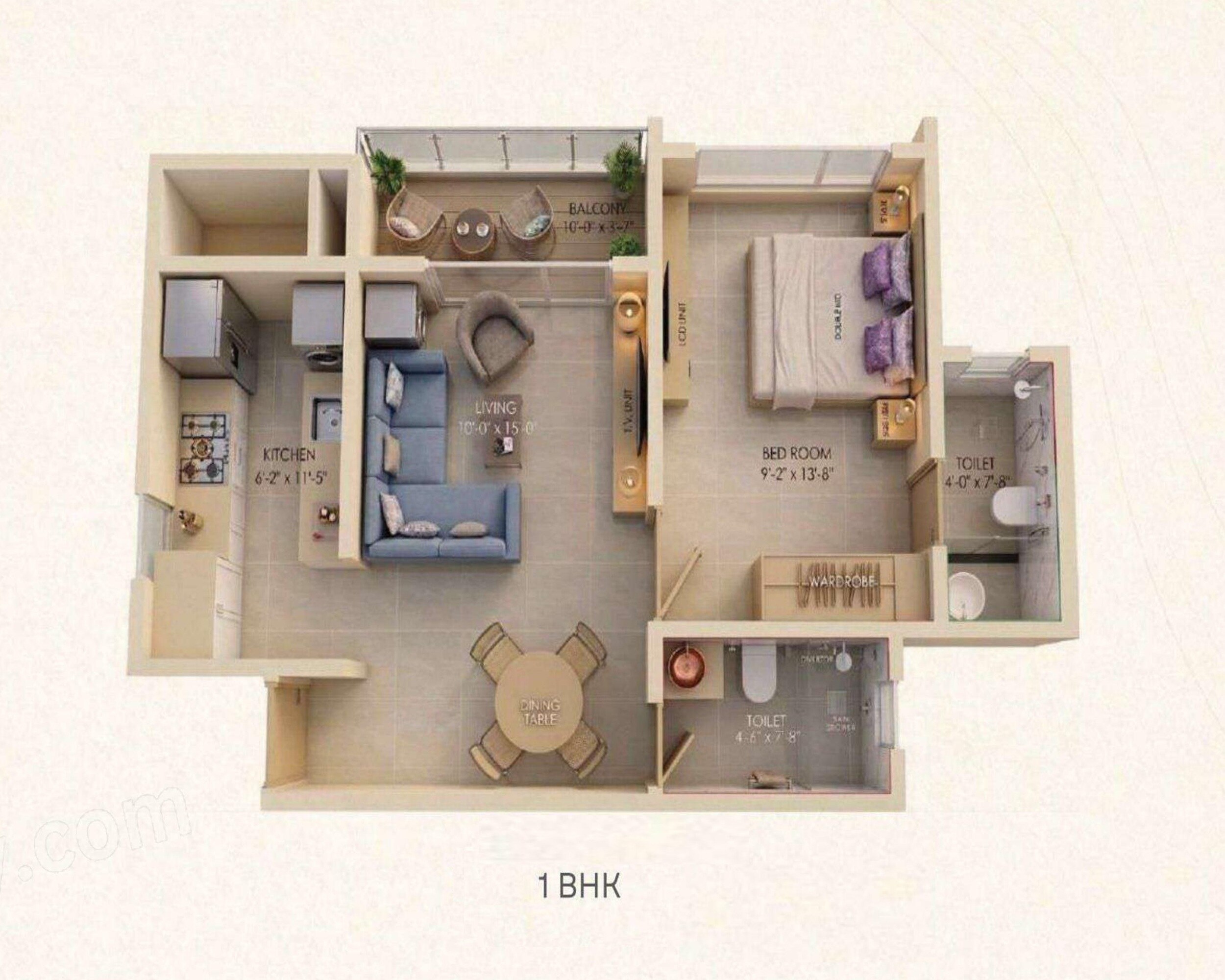 Floor plan of 1 BHK 482 Sq. Ft. Apartment in Rudua Zandor 6, Mumbai