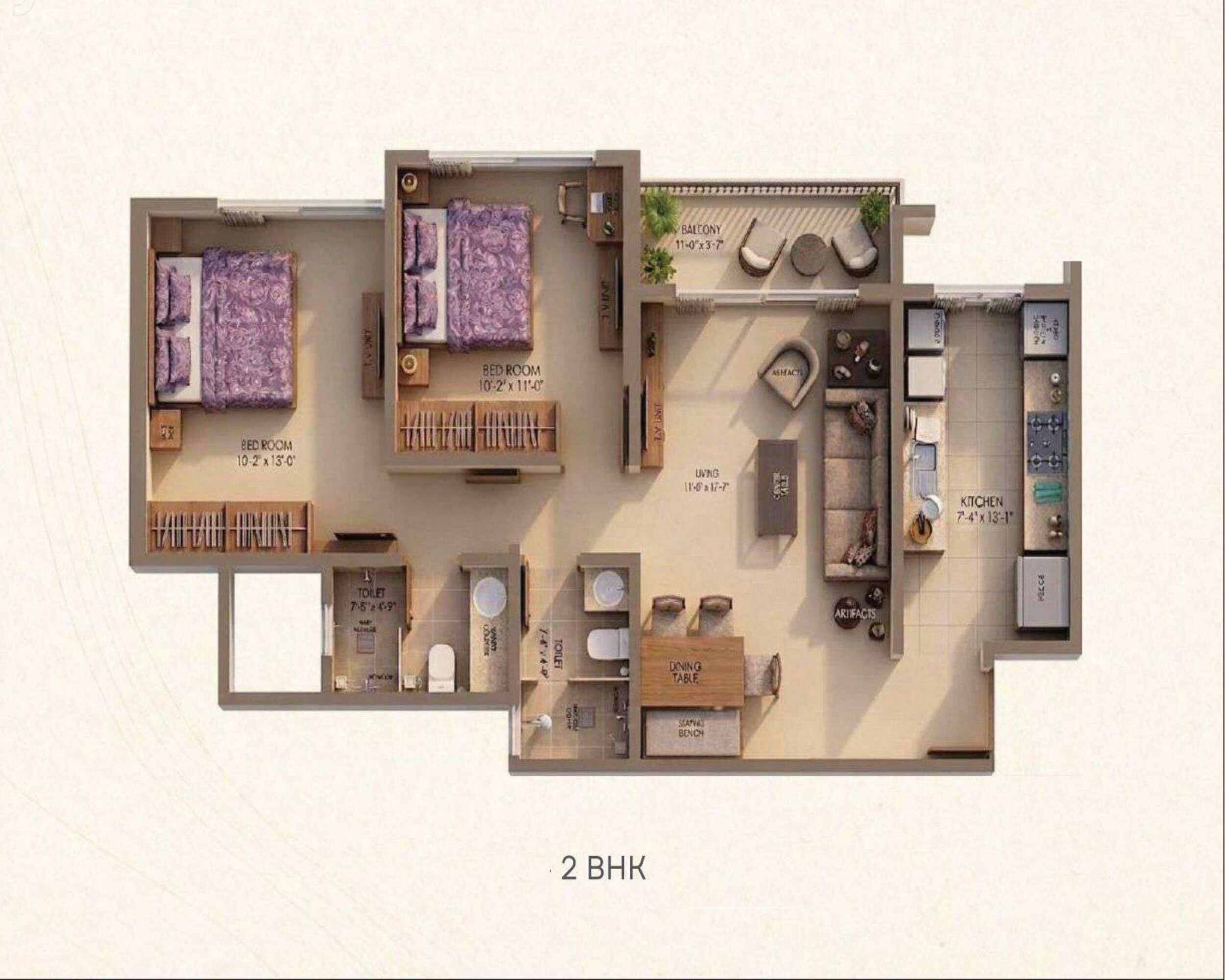 2 BHK 548 Sq. Ft. Apartment
