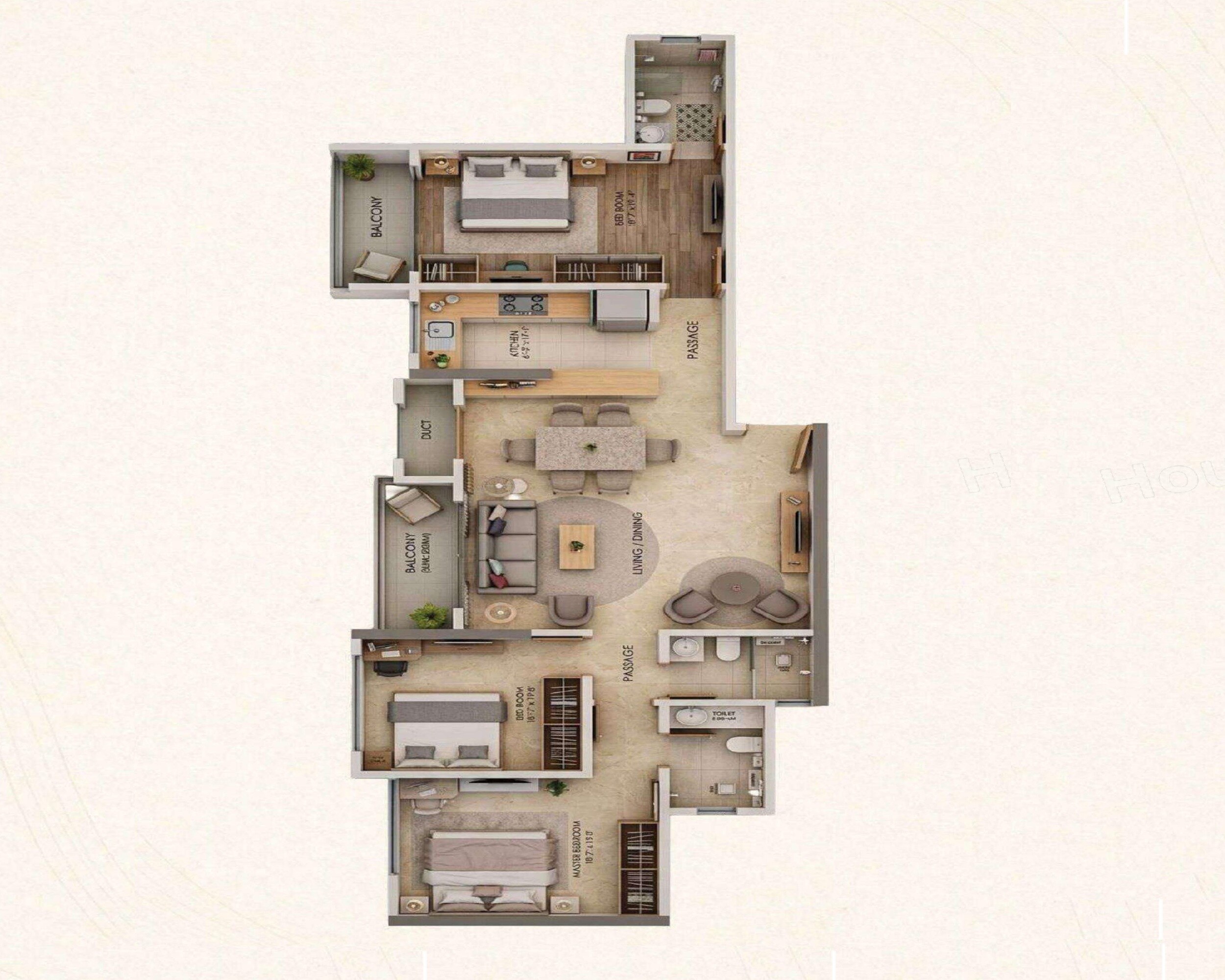 3 BHK 1042 Sq. Ft. Apartment