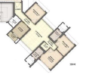 Floor plan of 3 BHK 990 Sq. Ft. Apartment in Runwal Anthurium, Mumbai