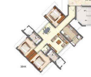Floor plan of 4 BHK 844 Sq. Ft. Apartment in Runwal Anthurium, Mumbai