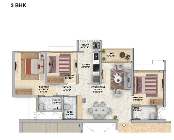3 BHK 1244 Sq. Ft. Apartment
