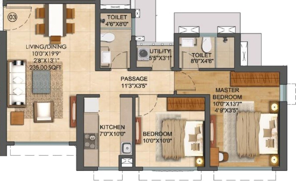 2 BHK 669 Sq. Ft. Apartment