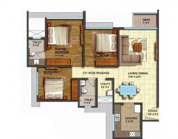 Floor plan of 3 BHK 1750 Sq. Ft. Apartment in Runwal Corbett, Mumbai