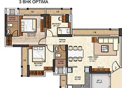Floor plan of 3 BHK 989 Sq. Ft. Apartment in Runwal Ebony, Mumbai