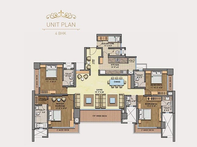 Floor plan of 4 BHK 2093 Sq. Ft. Apartment in Runwal Ebony, Mumbai